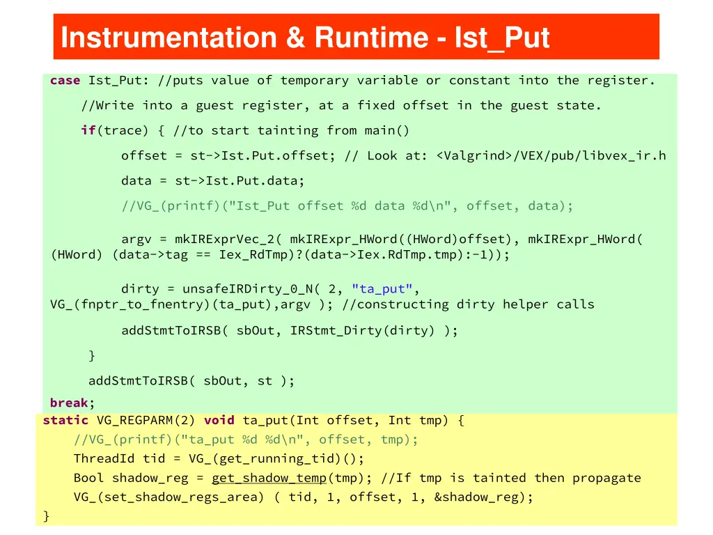 instrumentation runtime ist put