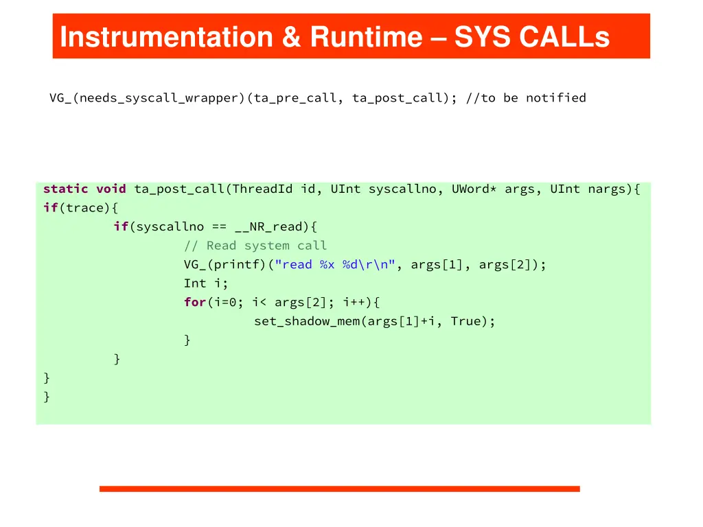 instrumentation runtime sys calls