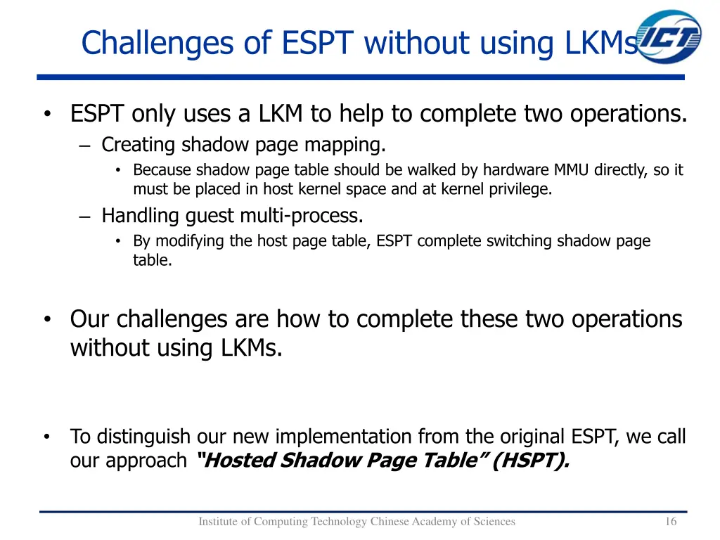 challenges of espt without using lkms