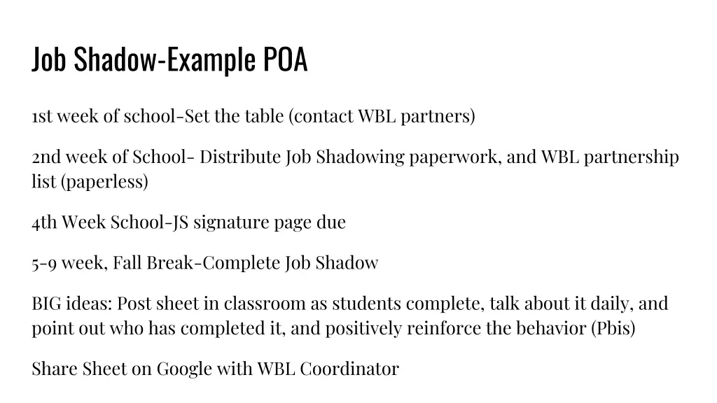 job shadow example poa