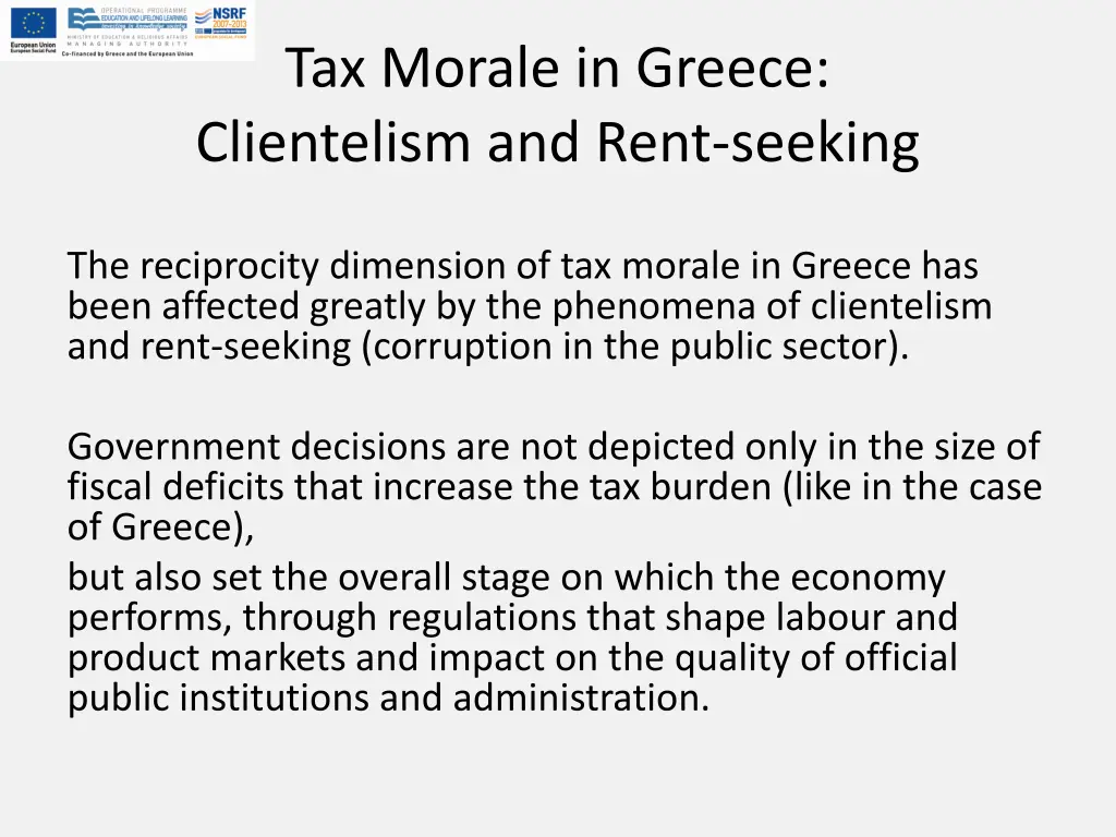 tax morale in greece clientelism and rent seeking