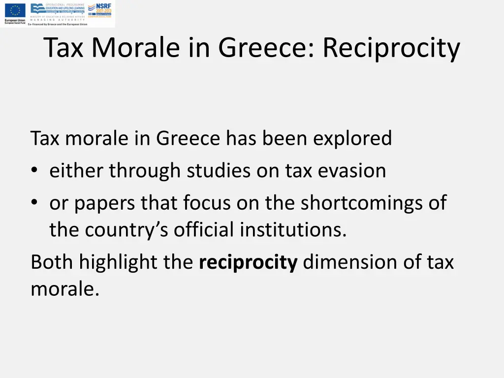 tax morale in greece reciprocity