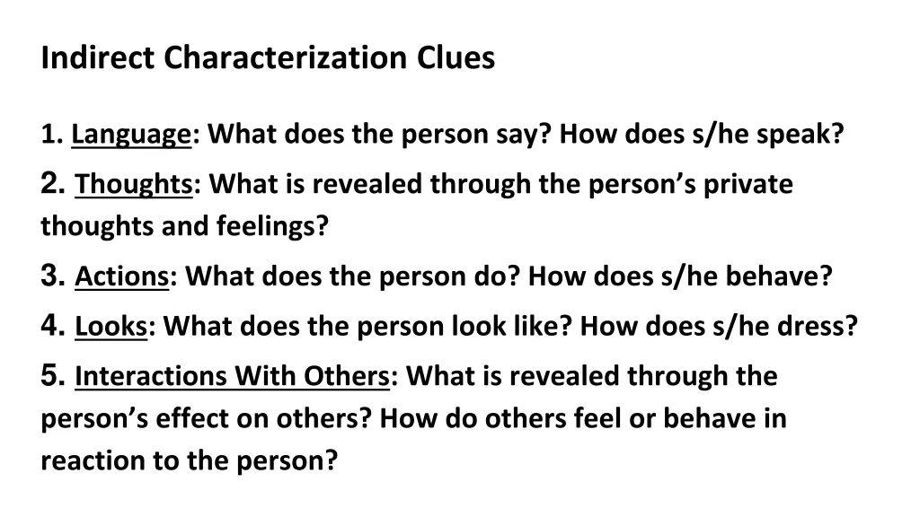 indirect characterization clues