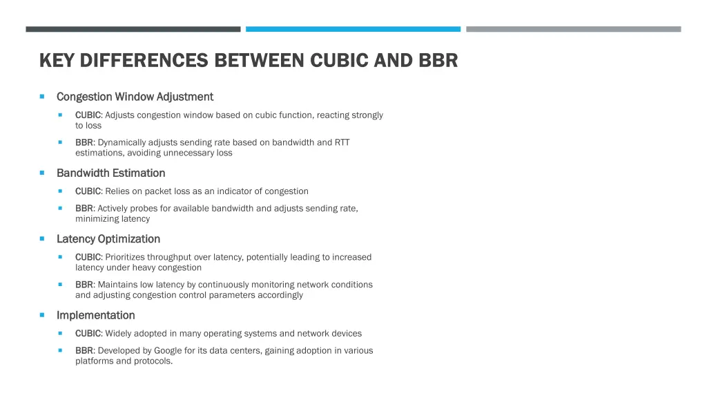 key differences between cubic and bbr