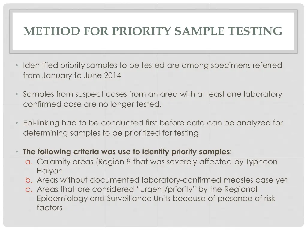 method for priority sample testing