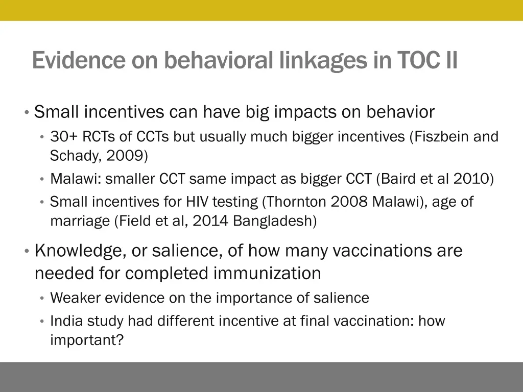 evidence on behavioral linkages in toc ii