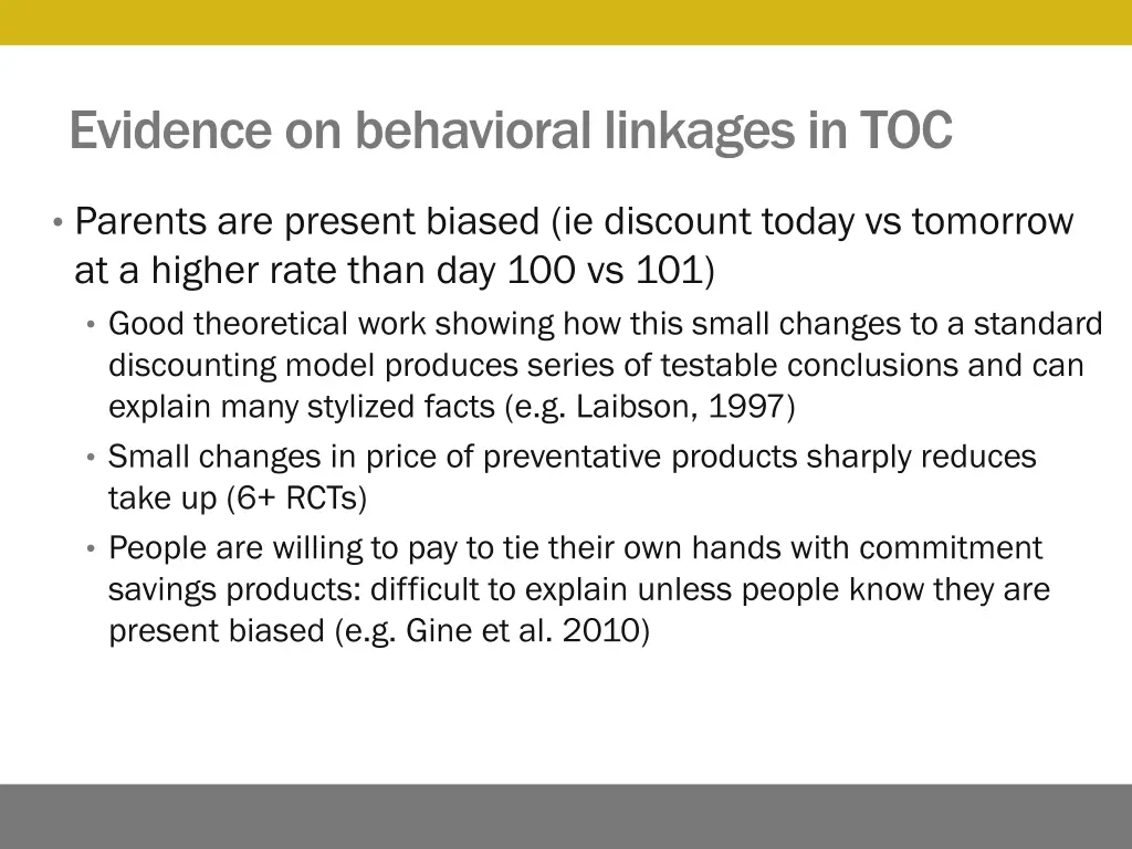 evidence on behavioral linkages in toc