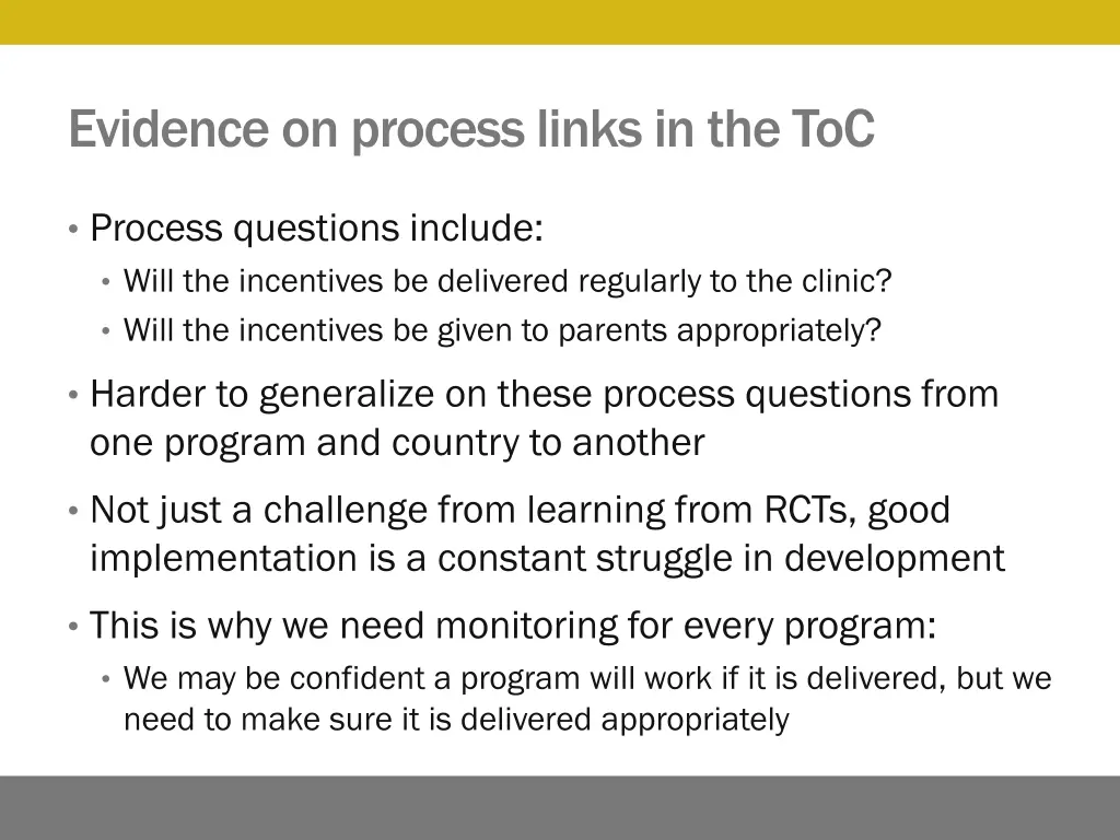 evidence on process links in the toc