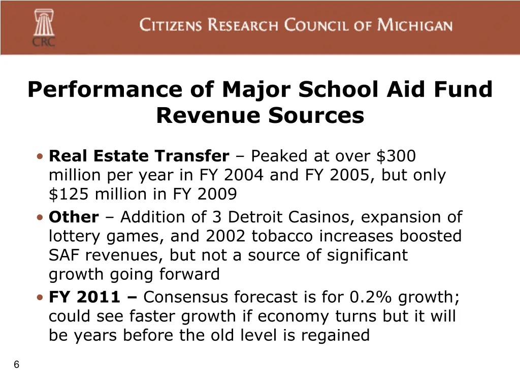 performance of major school aid fund revenue 1