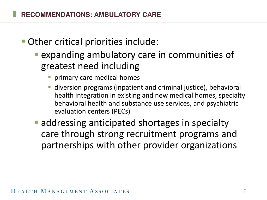 recommendations ambulatory care