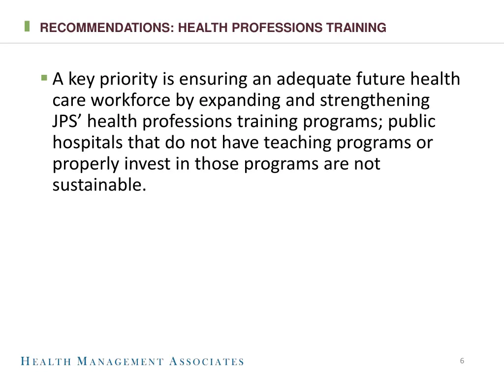 recommendations health professions training