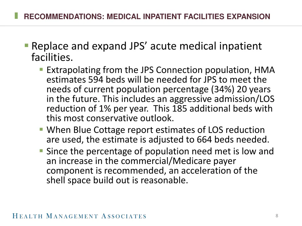 recommendations medical inpatient facilities