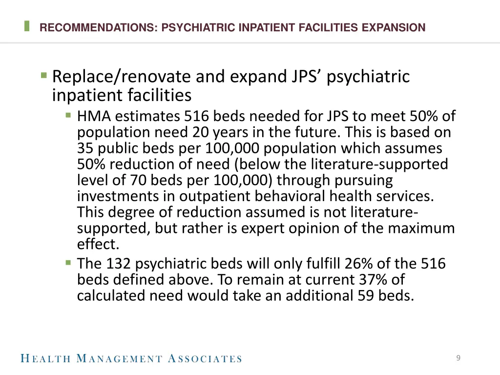 recommendations psychiatric inpatient facilities