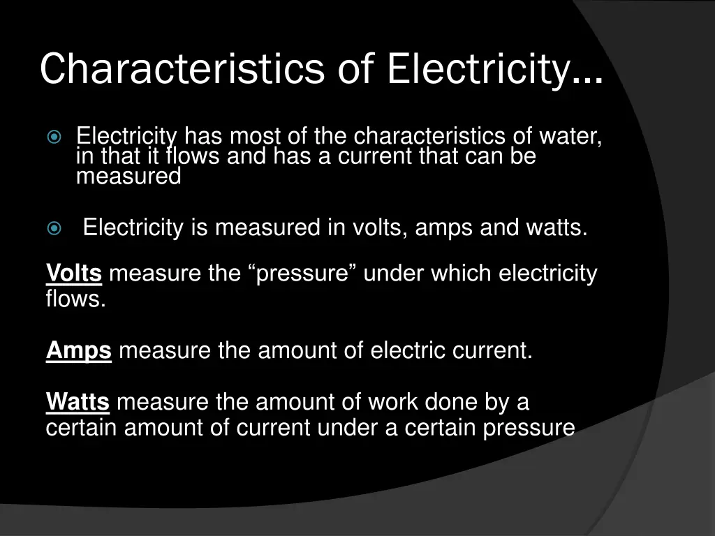 characteristics of electricity