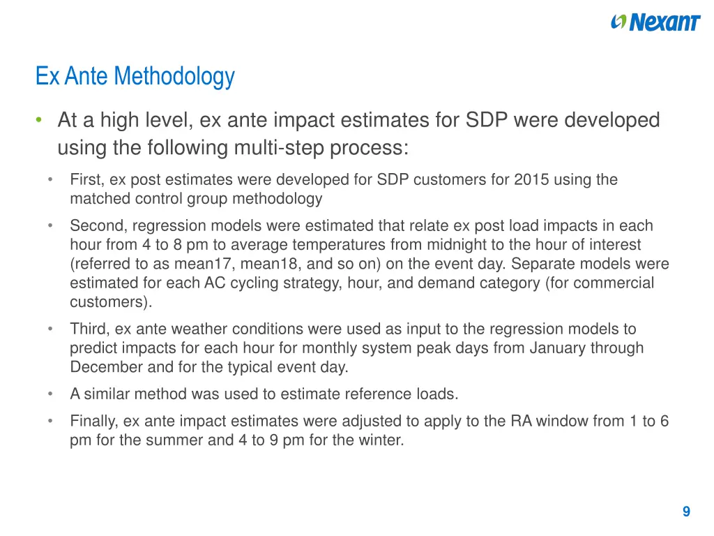 ex ante methodology