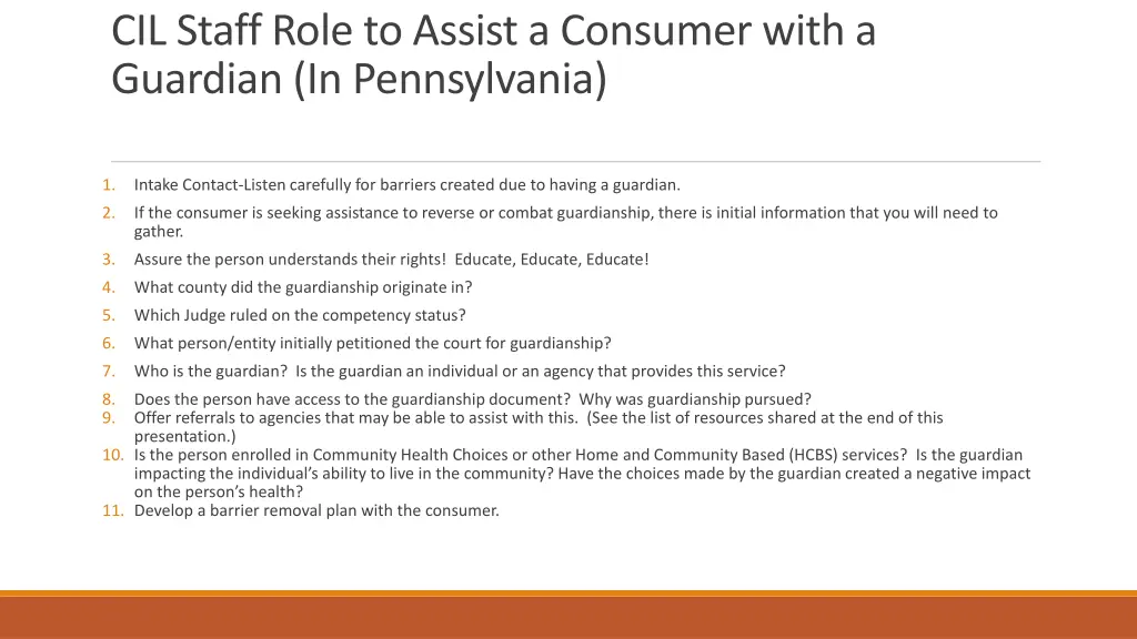 cil staff role to assist a consumer with