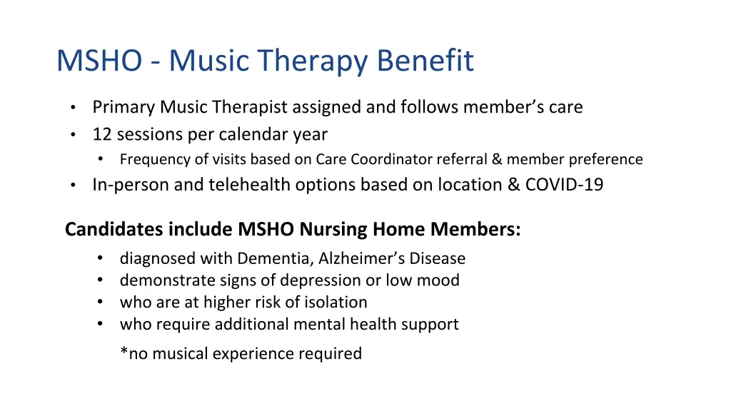 msho music therapy benefit