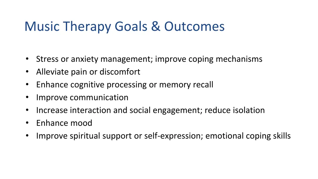 music therapy goals outcomes