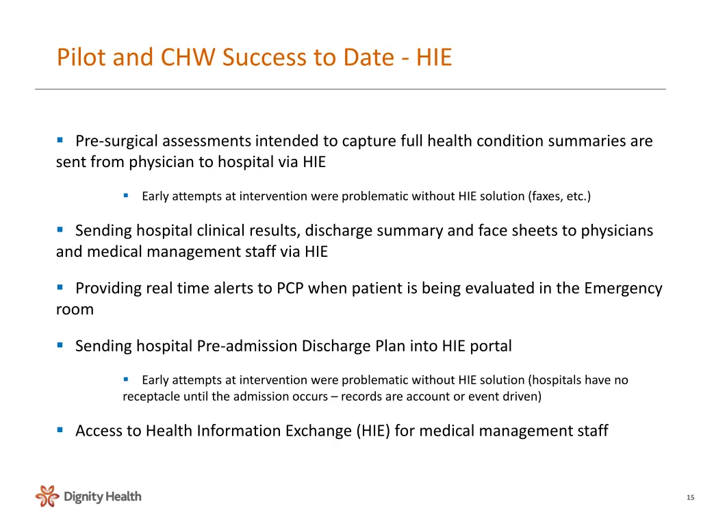 pilot and chw success to date hie