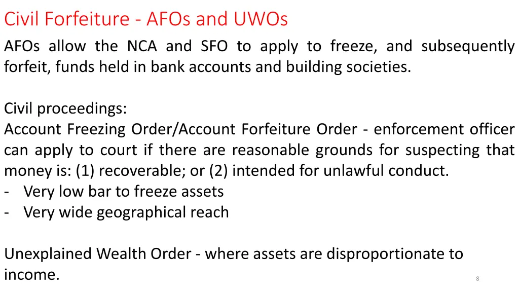 civil forfeiture afos and uwos afos allow