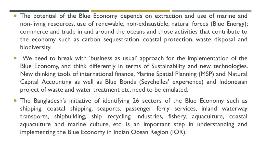 the potential of the blue economy depends