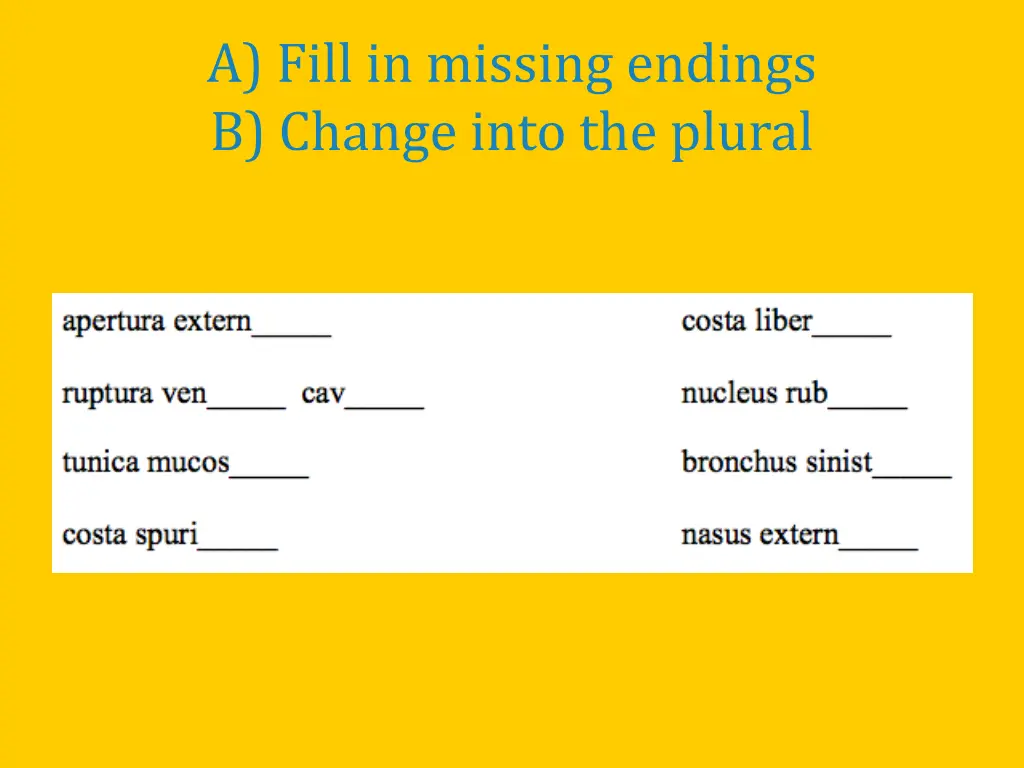 a fill in missing endings b change into the plural