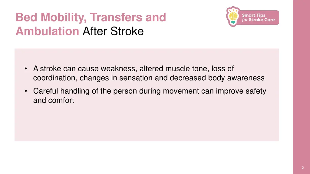 bed mobility transfers and ambulation after stroke