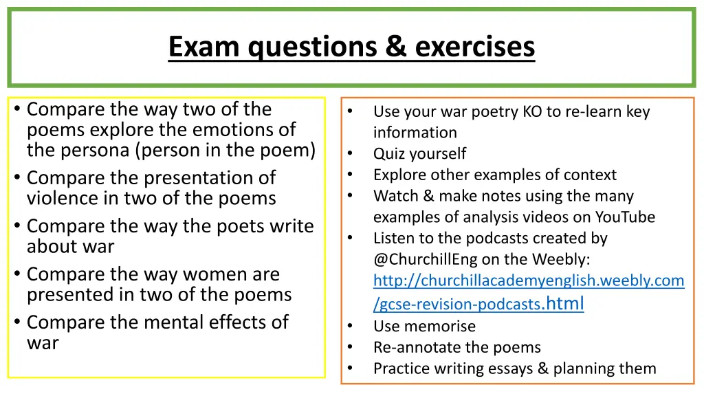 exam questions exercises