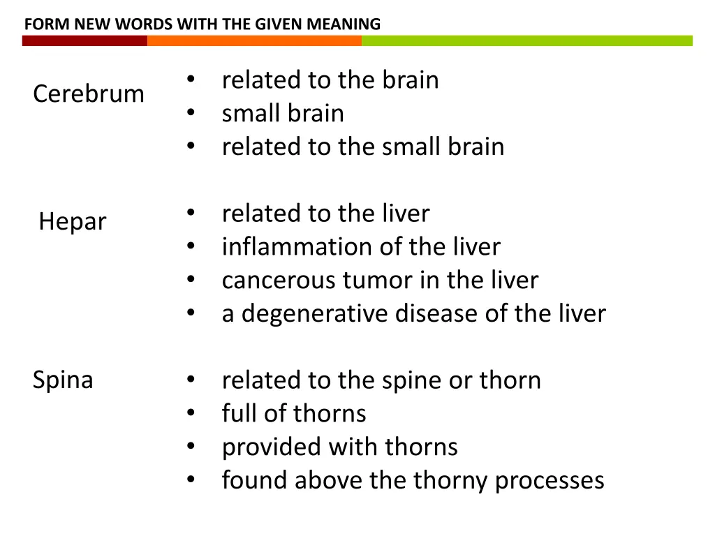 form new words with the given meaning