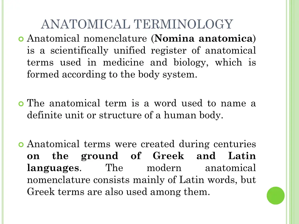 anatomical terminology anatomical nomenclature