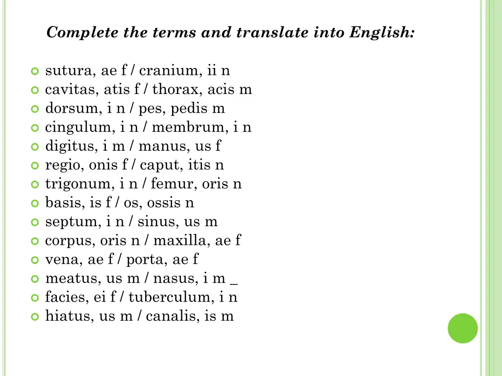 complete the terms and translate into english