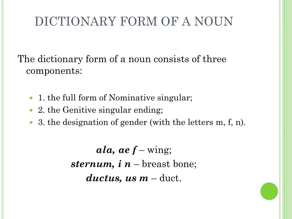 dictionary form of a noun