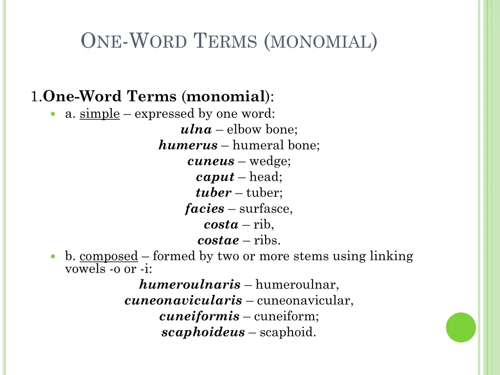 o ne w ord t erms monomial