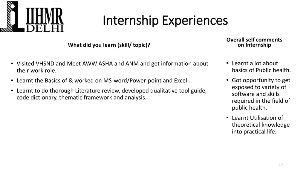 internship experiences internship experiences