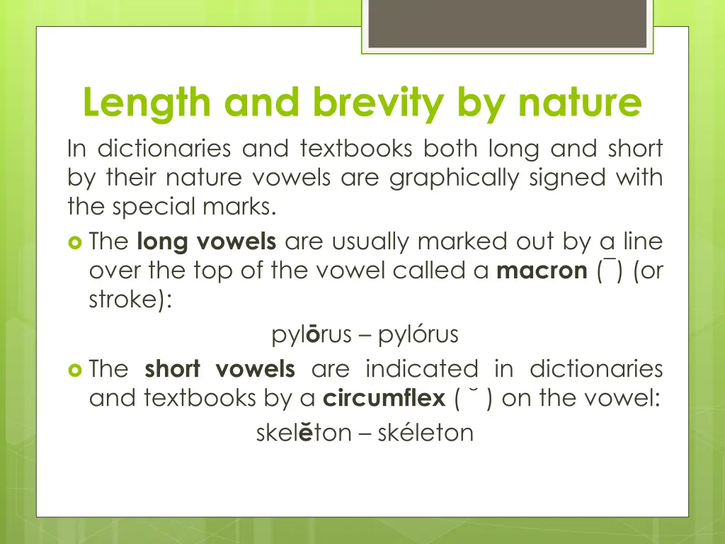 length and brevity by nature in dictionaries