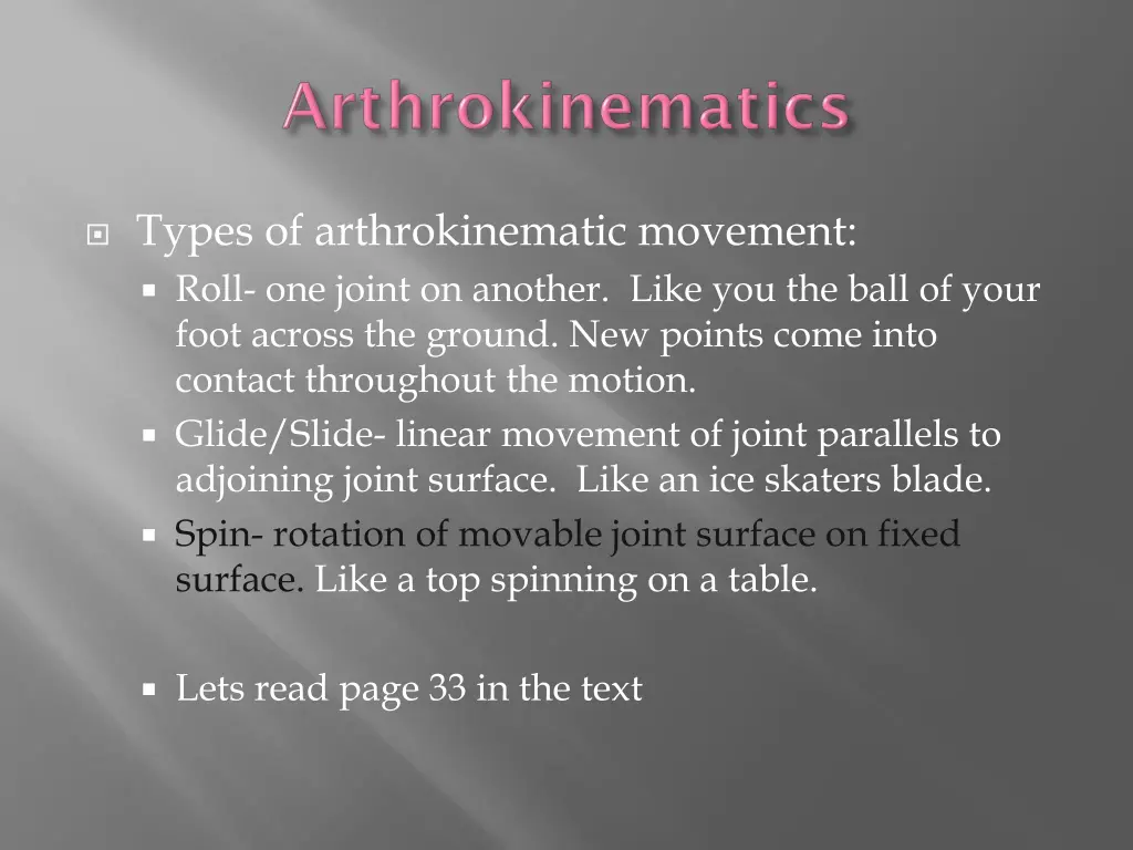 types of arthrokinematic movement roll one joint