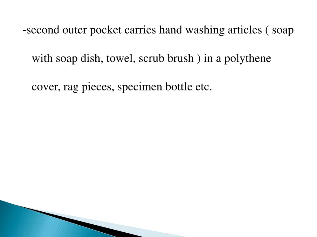 second outer pocket carries hand washing articles