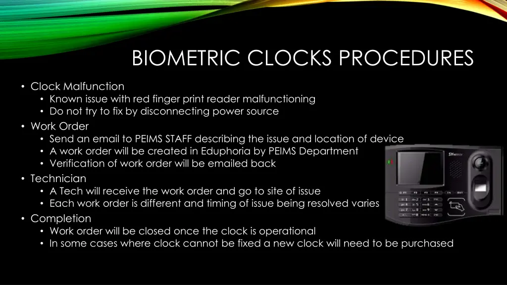 biometric clocks procedures