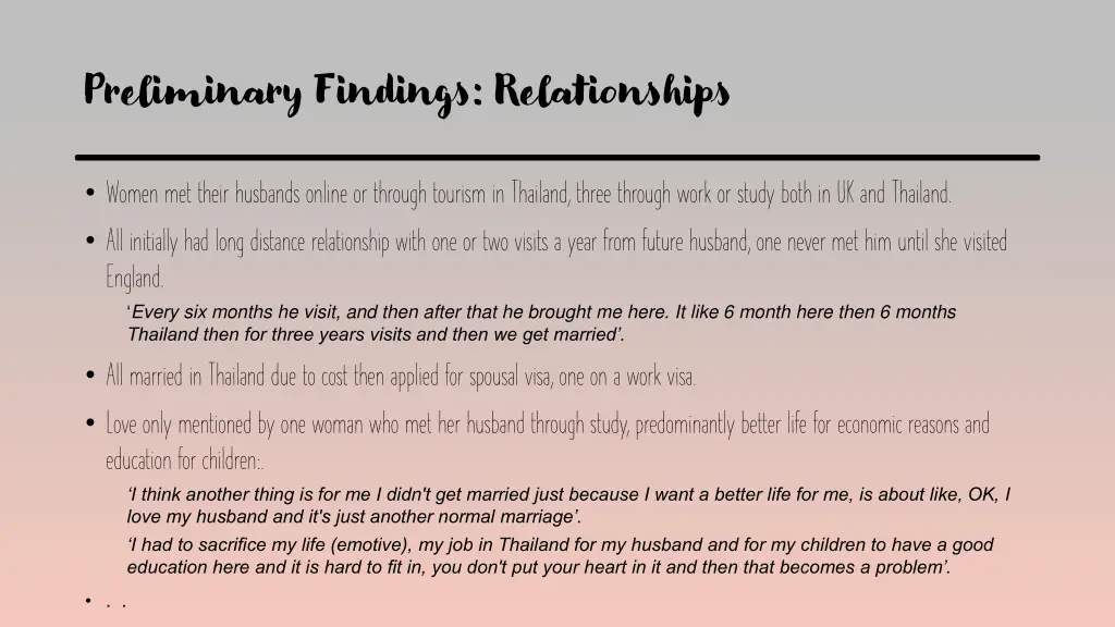 preliminary findings relationships