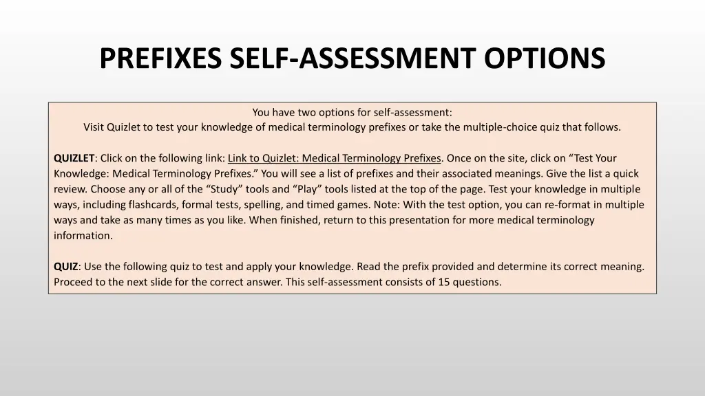 prefixes self assessment options