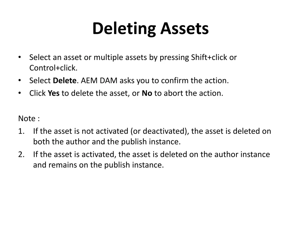 deleting assets