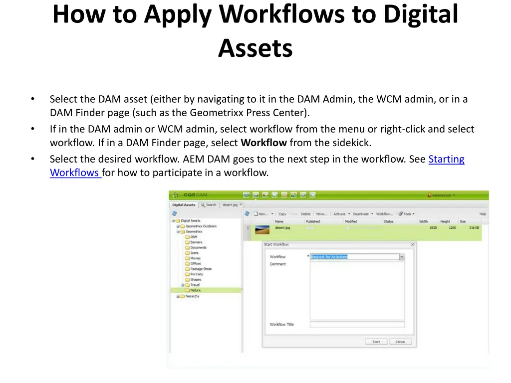 how to apply workflows to digital assets