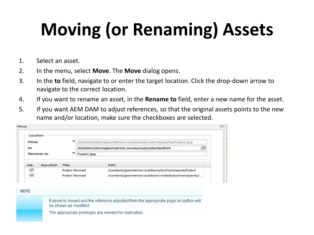 moving or renaming assets