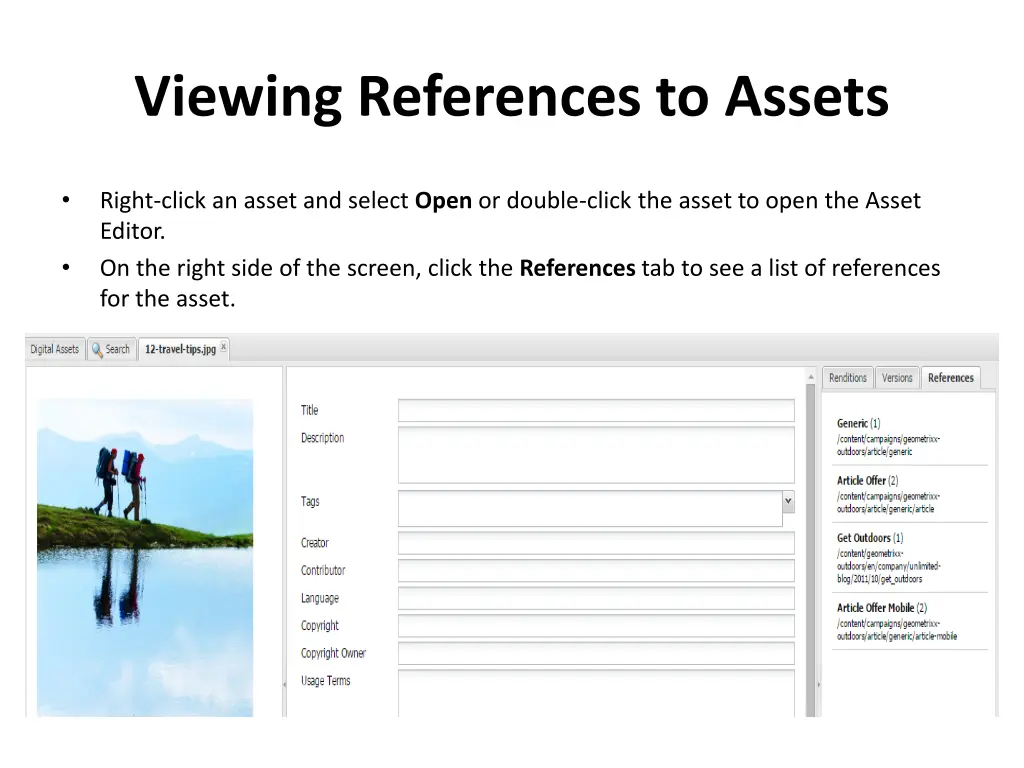 viewing references to assets