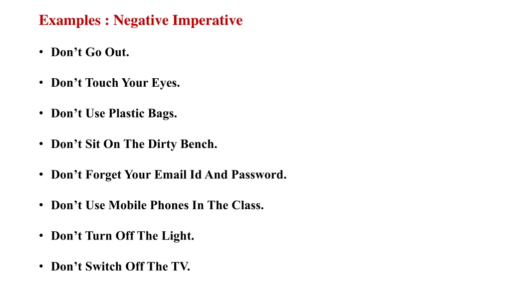 examples negative imperative