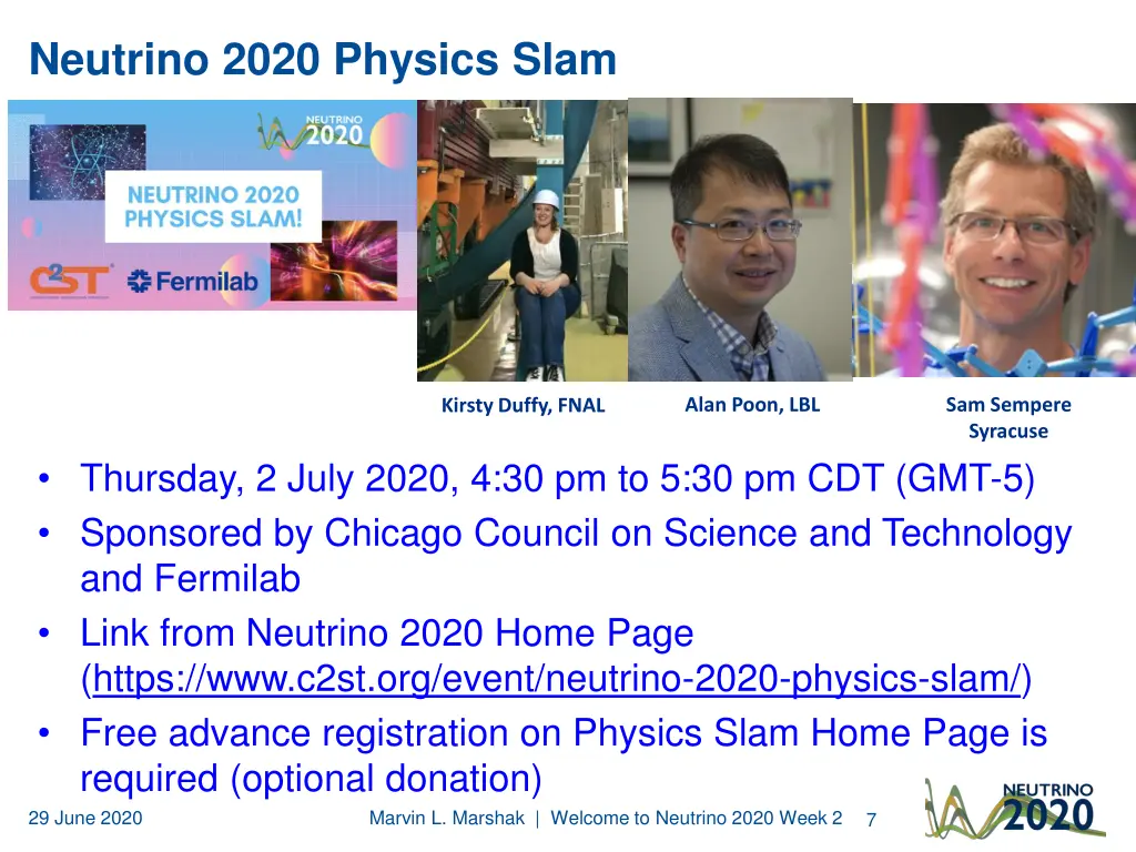 neutrino 2020 physics slam