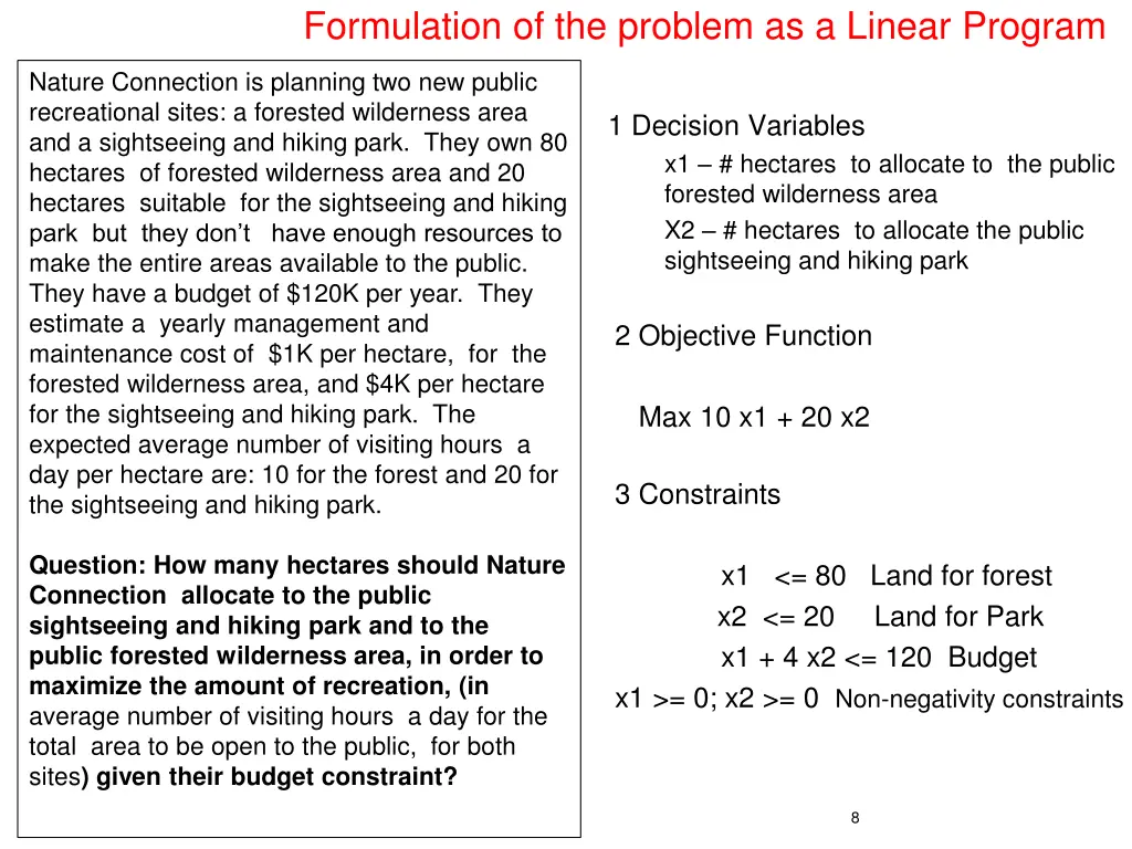 formulation of the problem as a linear program 1