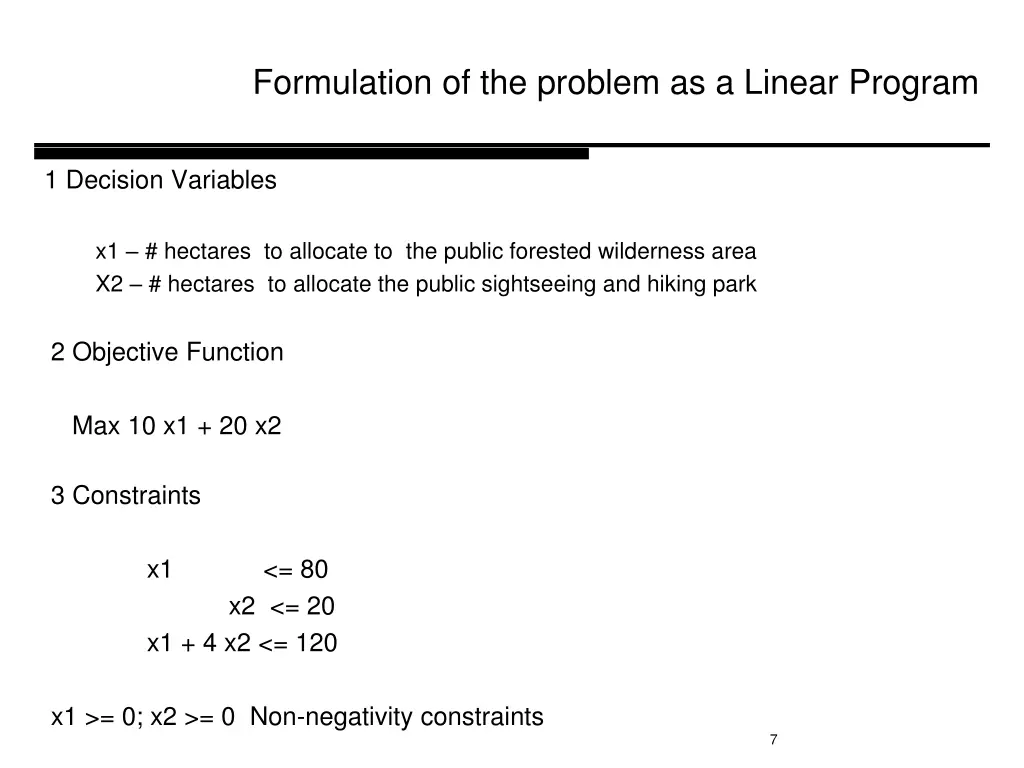 formulation of the problem as a linear program