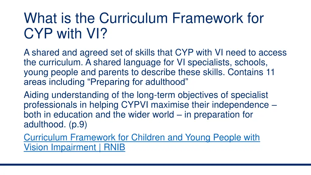 what is the curriculum framework for cyp with vi