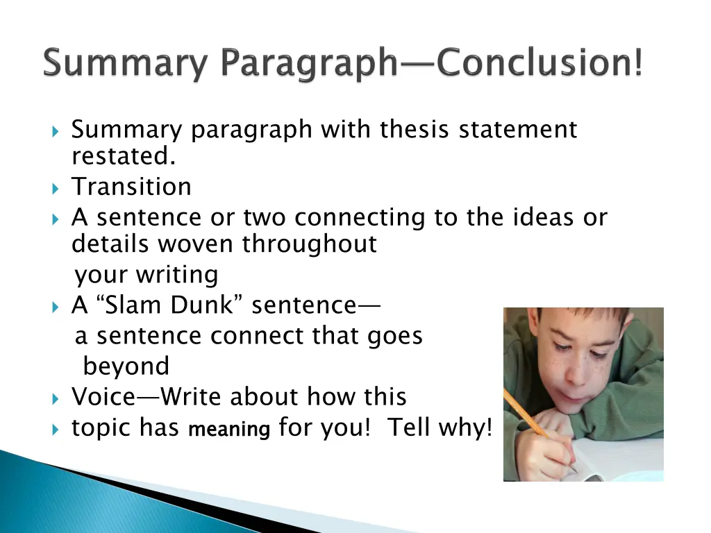 summary paragraph with thesis statement restated